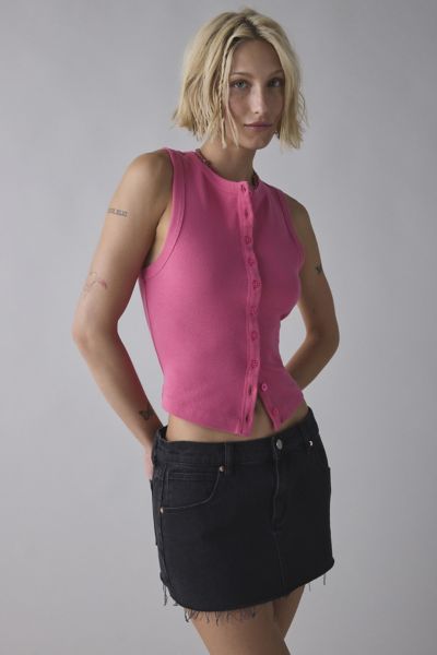 BDG GIGI KNIT BUTTON-DOWN TANK TOP IN PINK, WOMEN'S AT URBAN OUTFITTERS 