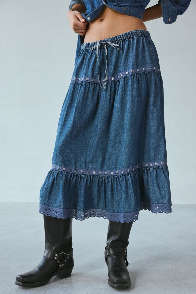 Kimchi Blue Laina Tiered Prairie Denim Midi Skirt #1