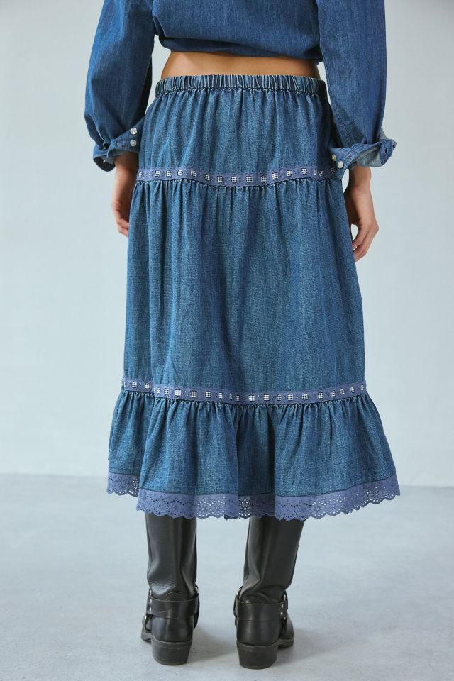 Kimchi Blue Laina Tiered Prairie Denim Midi Skirt #2