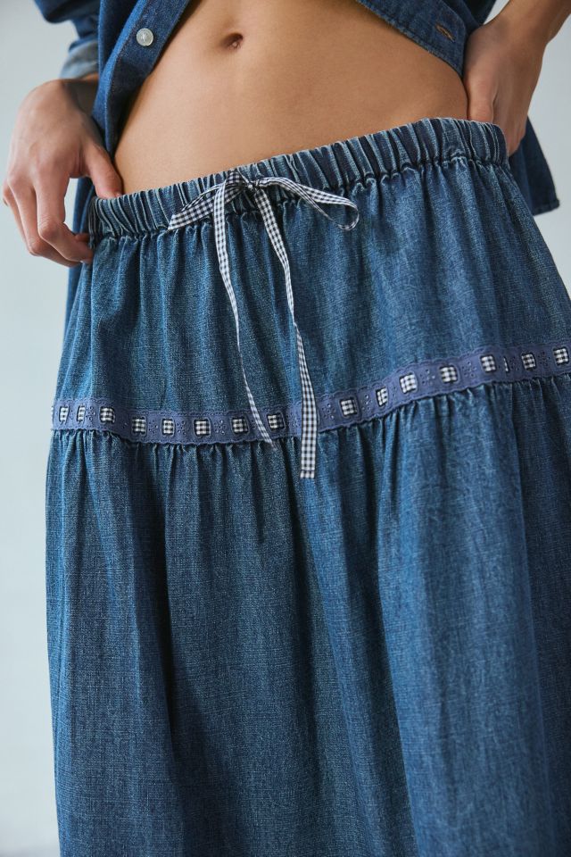 Kimchi Blue Laina Tiered Prairie Denim Midi Skirt #3