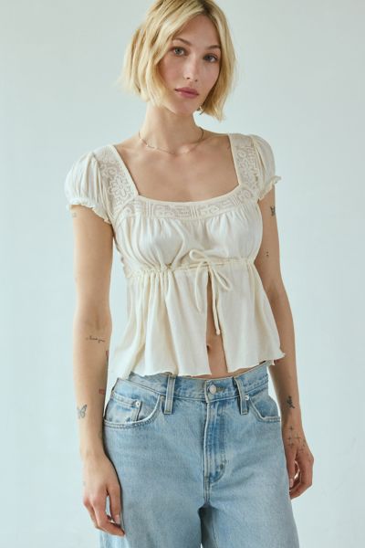 Kimchi Blue Lulu Lace-Trim Babydoll Flyaway Blouse