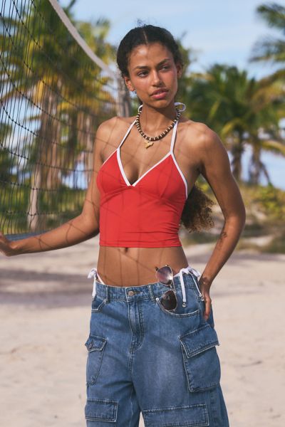 OUT FROM UNDER SIMONE TRIANGLE TANKINI TOP IN RED ALERT, WOMEN'S AT URBAN OUTFITTERS 
