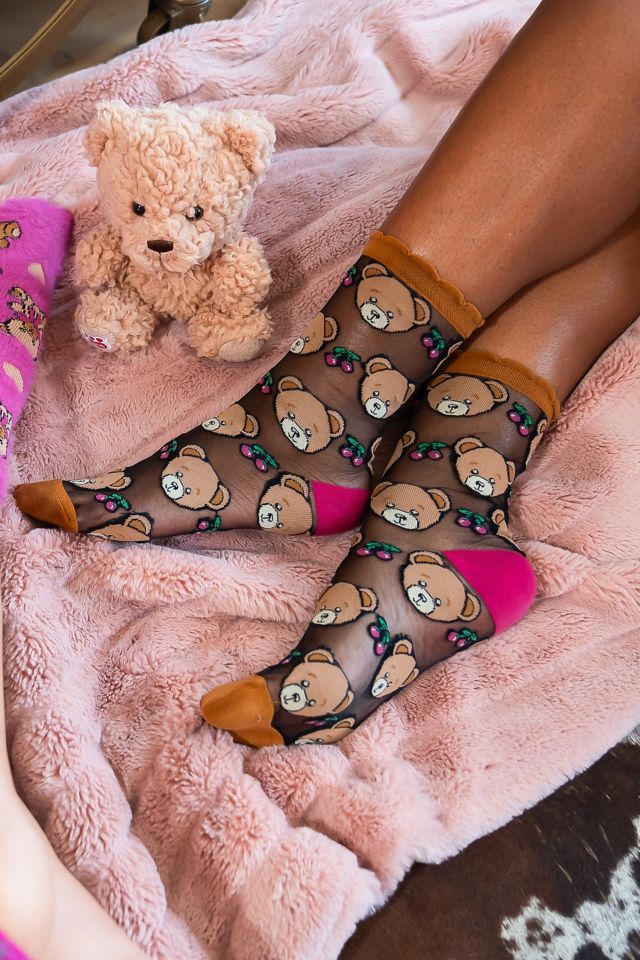 Sock Candy Teddy Bear Ruffle Black Sheer Sock #2