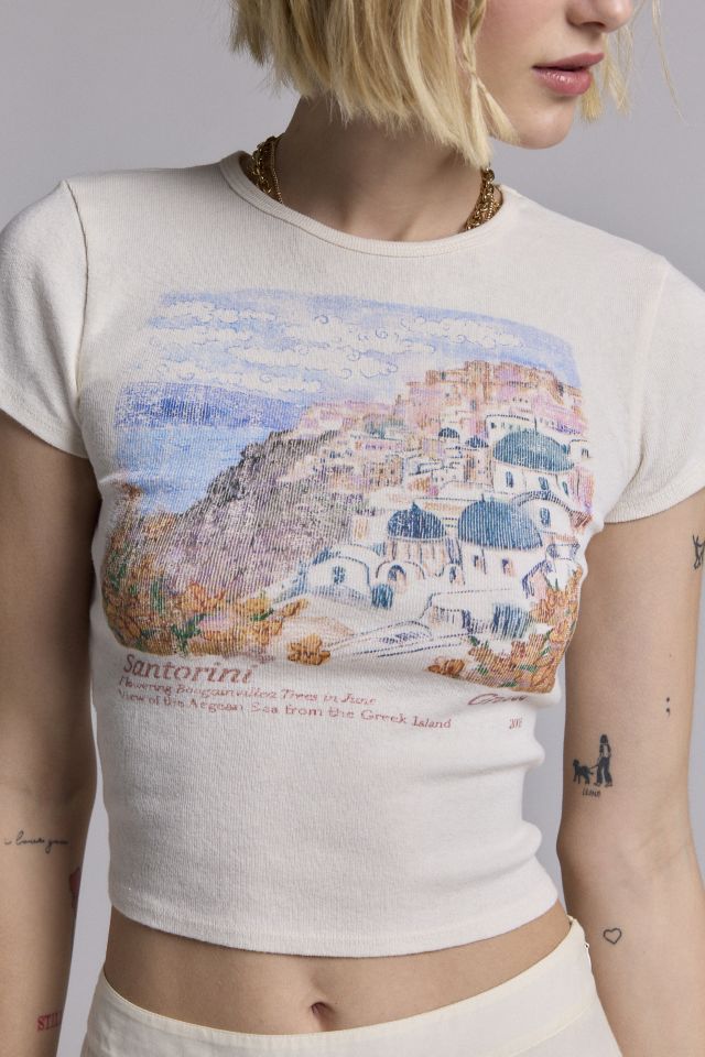 UO Too Perfect Santorini Graphic Baby Tee #1
