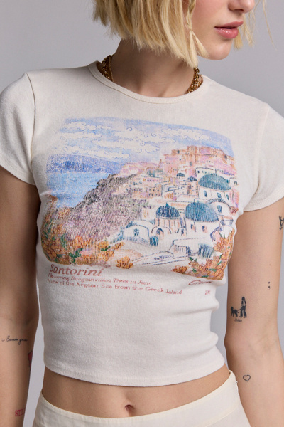 UO Too Perfect Santorini Graphic Baby Tee