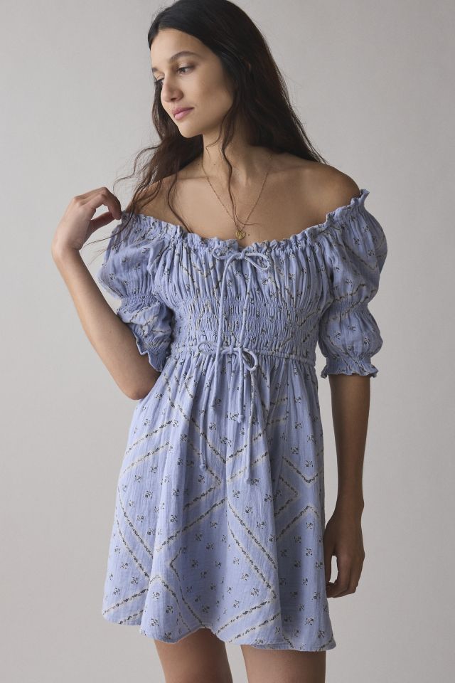 Robe Mini Kimchi Blue Sofia Smocked Attachée Devant Noeud #1