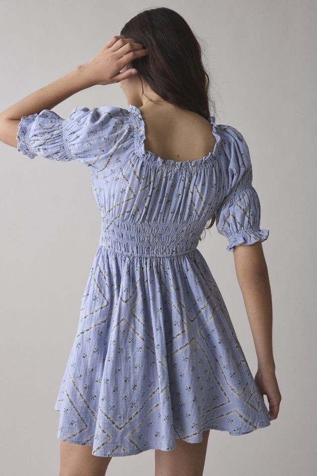 Robe Mini Kimchi Blue Sofia Smocked Attachée Devant Noeud #3