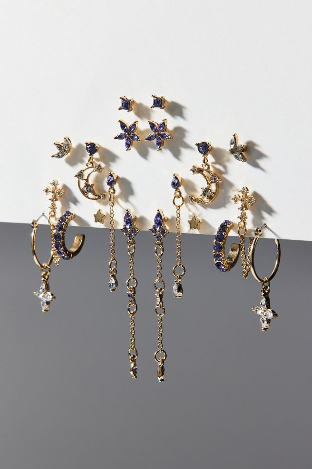 Violet Rhinestone Gold Post & Hoop Earring Set #2