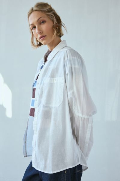 BDG ALEX BREEZY COTTON OVERSIZED BUTTON-DOWN SHIRT IN WHITE, WOMEN'S AT URBAN OUTFITTERS 