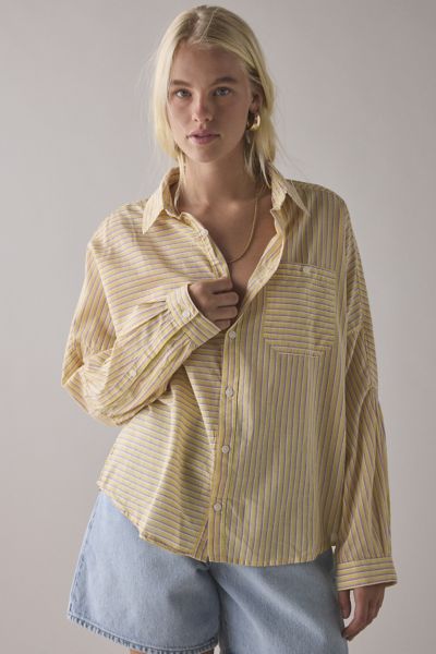 Bdg Alex Breezy Cotton Oversized Button-down Shirt In Orange, Women's At Urban Outfitters