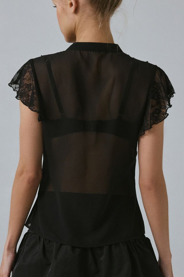 Motel Lada Lace-Trim Chiffon Button-Down Blouse #2