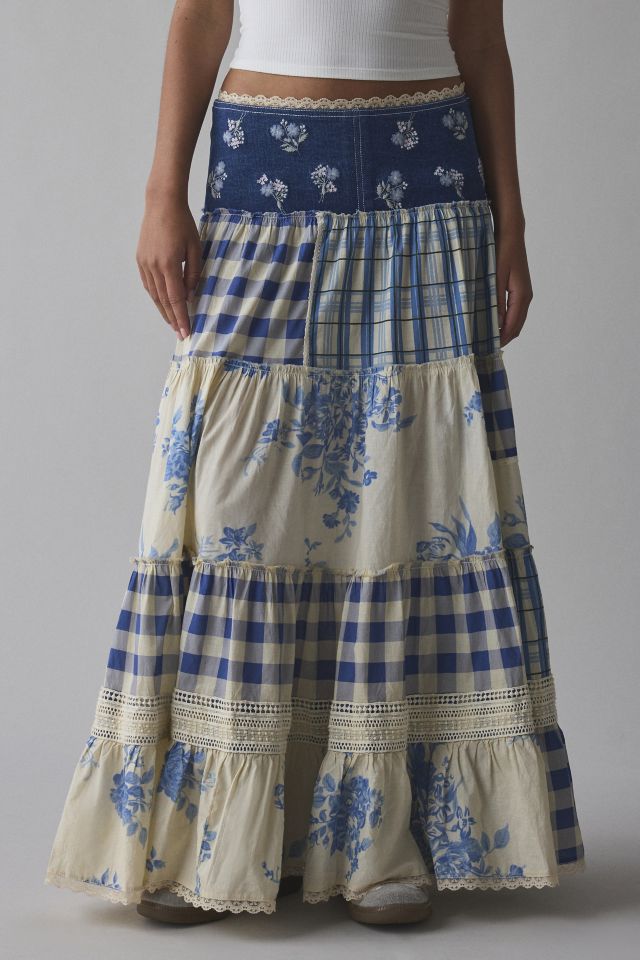 Kimchi Blue Amelia Crafted Patchwork Lace Trim Maxi Skirt #1