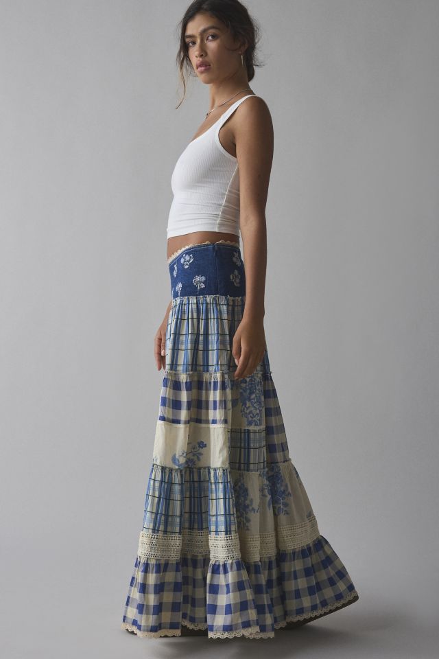 Kimchi Blue Amelia Crafted Patchwork Lace Trim Maxi Skirt #3