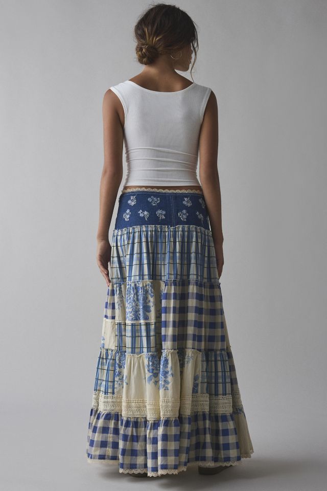 Kimchi Blue Amelia Crafted Patchwork Lace Trim Maxi Skirt #4