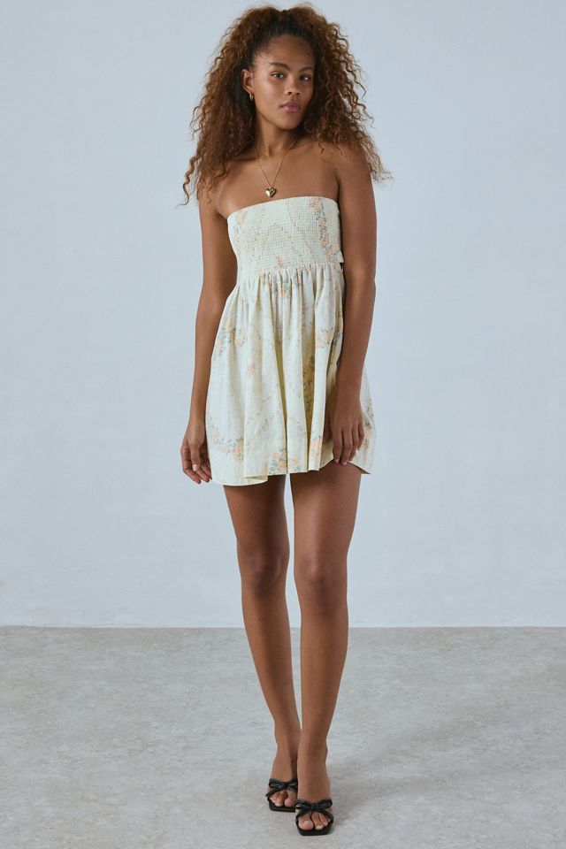mini smocked dress Floral trimmed minidress is rendered in a curve Elizabeth High Neck Smocked Mini