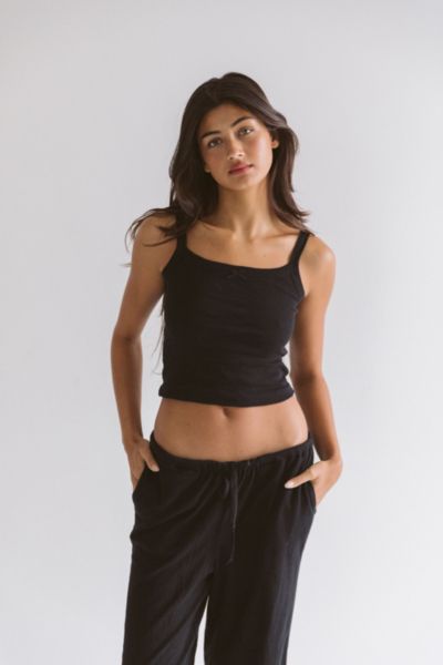 Rat Boi Square Neck Pointelle Cami In Onyx, Women's At Urban Outfitters In Onyx