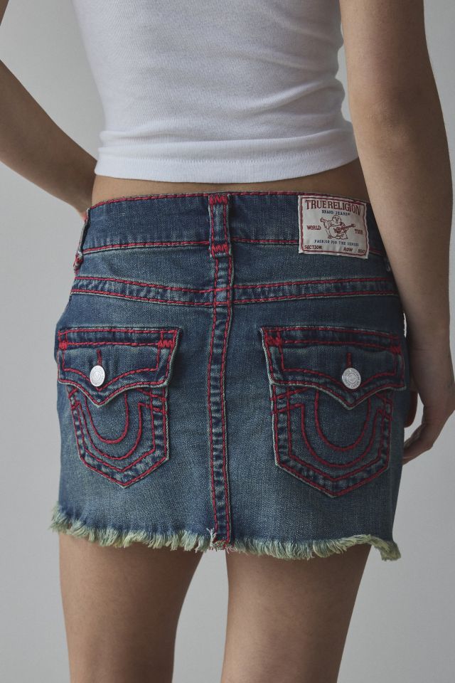 True Religion Twisted Seam Super T Flap Denim Mini Skirt