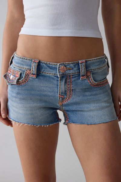 True Religion Joey Low-rise Super Qt Flap Denim Short In Peak Spot, Women's At Urban Outfitters In Peak Spot