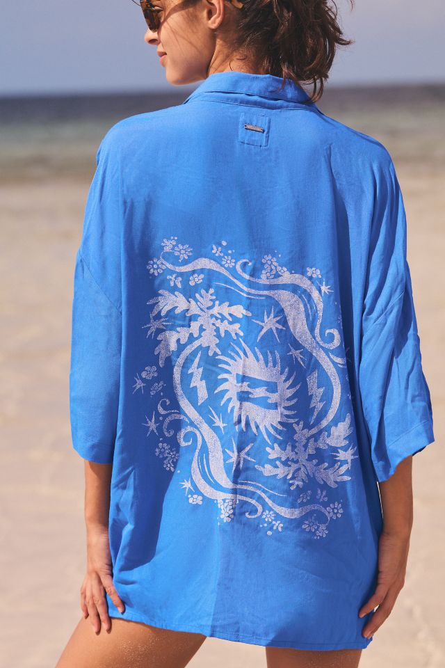 Billabong Beach Side Graphic Printed Cotton Button-Down Shirt #1