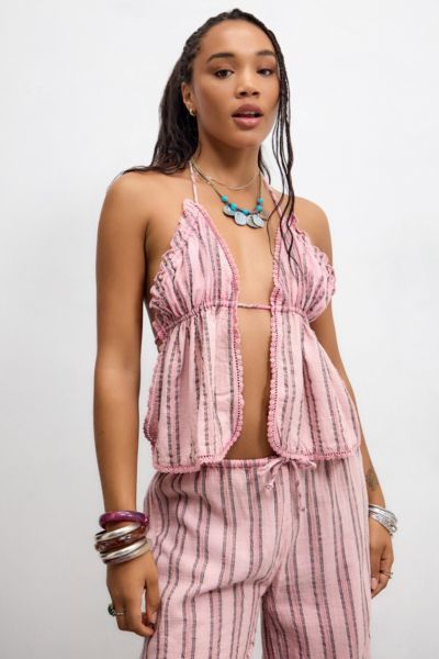 OUT FROM UNDER STRIPE OPEN-BACK CAMI IN PINK, WOMEN'S AT URBAN OUTFITTERS 