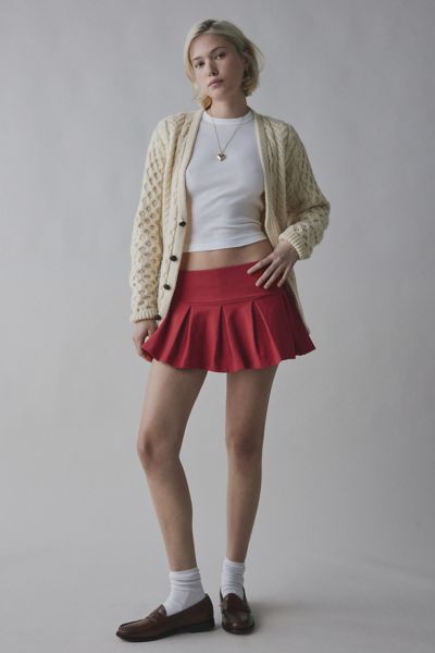 OUT FROM UNDER PREP SCHOOL PLEATED MICRO MINI SKORT IN MAROON, WOMEN'S AT URBAN OUTFITTERS 