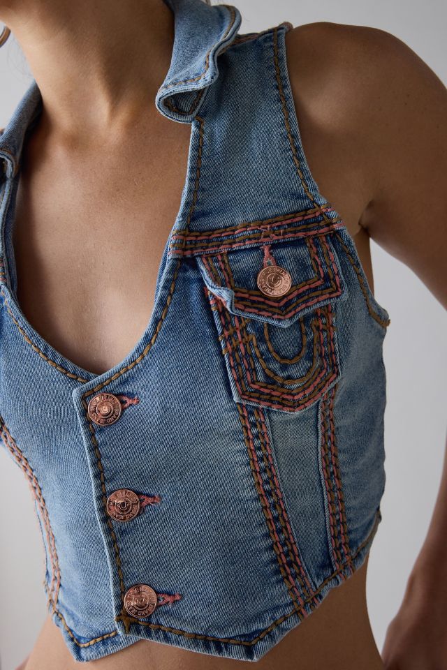 True Religion Scoop Neck Super QT Flap Denim Vest Top #1
