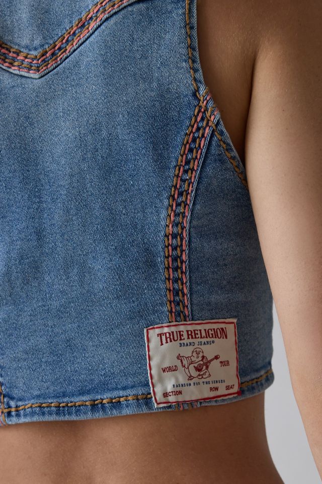 True Religion Scoop Neck Super QT Flap Denim Vest Top #4