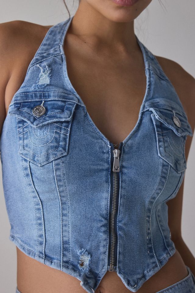 True Religion Zip Denim Halter Top #1
