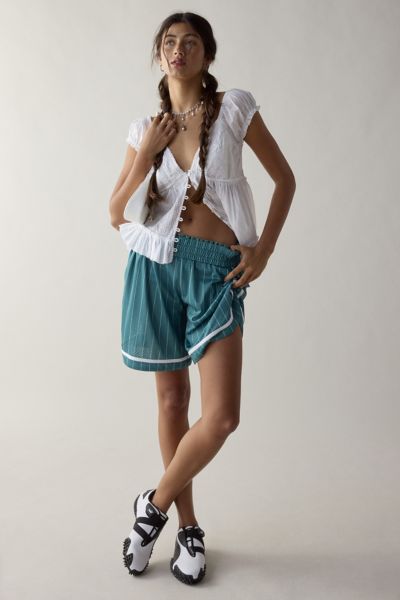 BDG STAR PLAYER ATHLETIC SHORT IN GREEN PINSTRIPE, WOMEN'S AT URBAN OUTFITTERS 