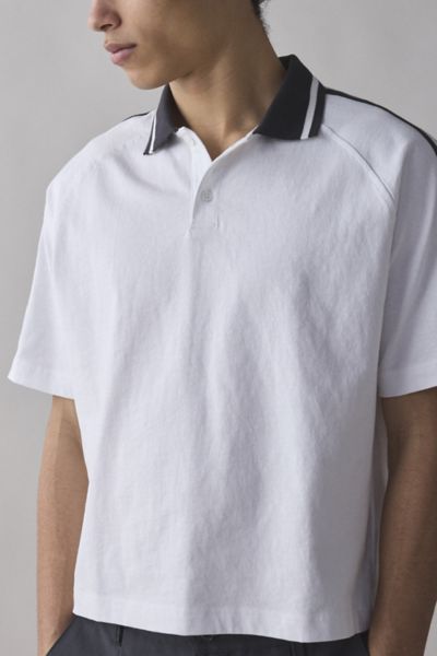 STANDARD CLOTH BOXY COTTON POLO SHIRT TOP IN WHITE, MEN'S AT URBAN OUTFITTERS 