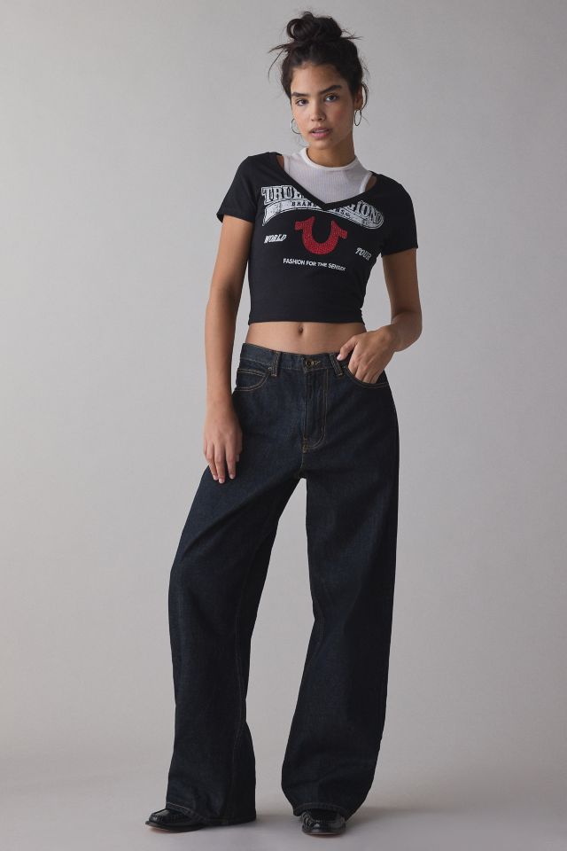 True Religion Horseshoe Crystal Graphic V-Neck Baby Tee #2