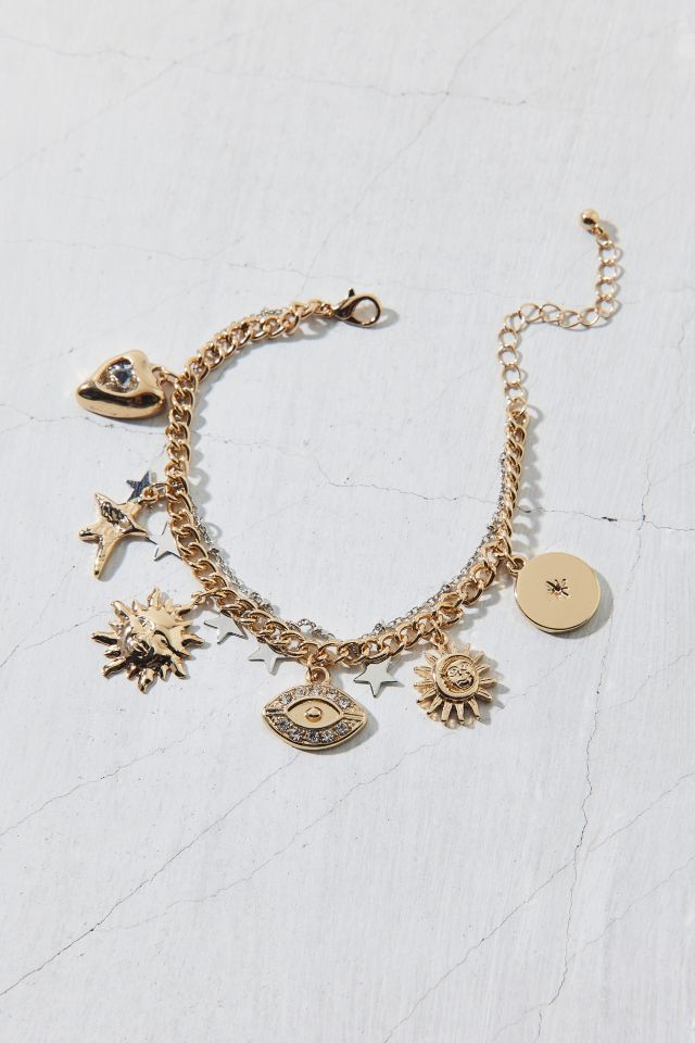 Celestial Sun And Heart Layered Charm Bracelet #1