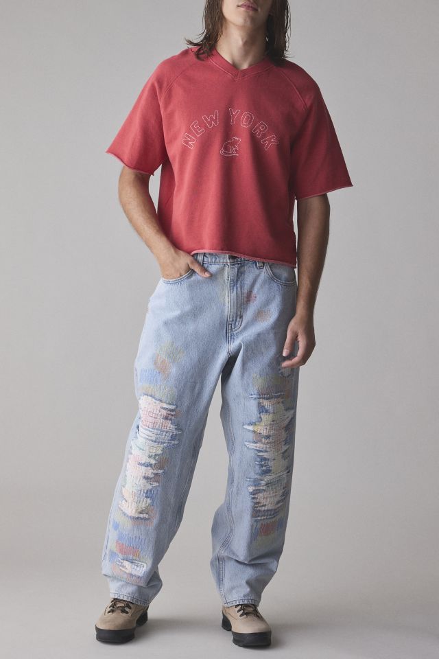 BDG Perry Embroidered Cropped Short Sleeve Sweatshirt