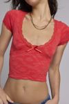 Out From Under Bella Seamless Knit Lace Trim Scoop Neck Crop Tee
