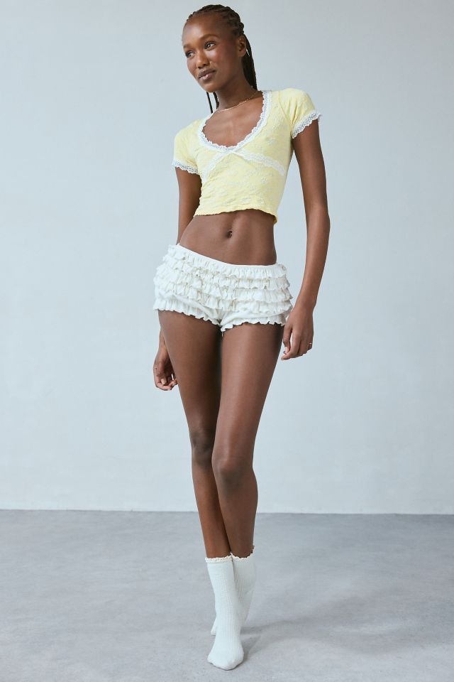 Out From Under Bella Seamless Knit Lace Trim Scoop Neck Crop Tee #1