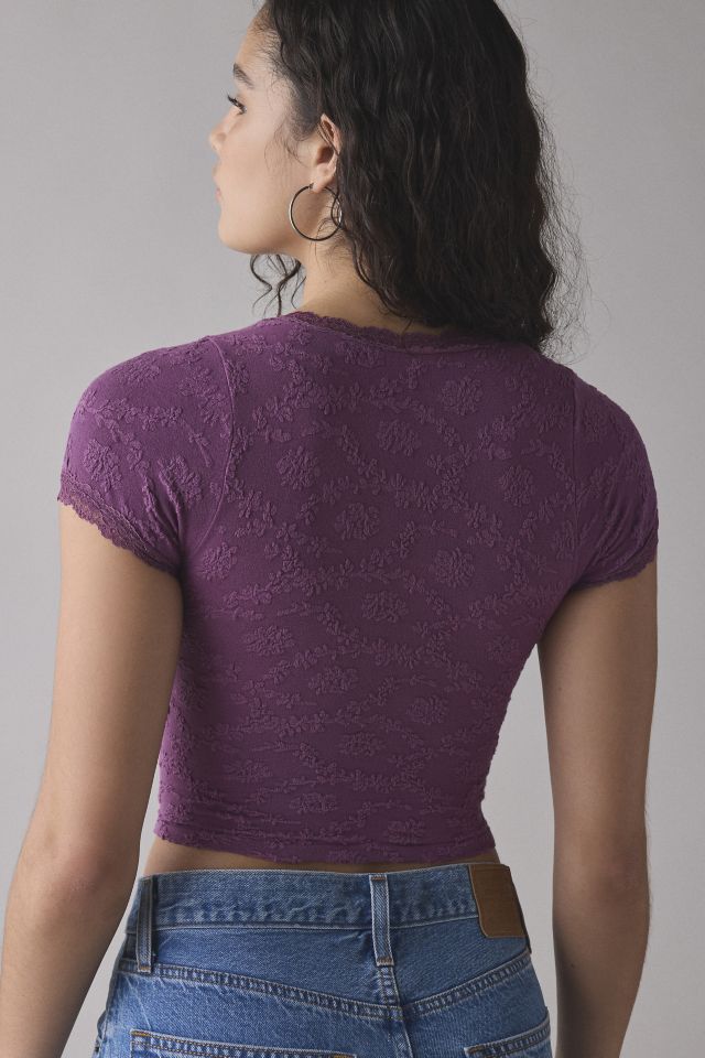 Out From Under Bella Seamless Knit Lace Trim Scoop Neck Crop Tee #3