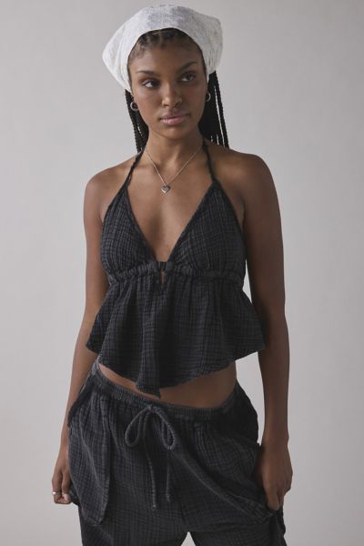 Out From Under Ocean Air Gauze Halter Babydoll Cami In Black, Women's At Urban Outfitters In Black
