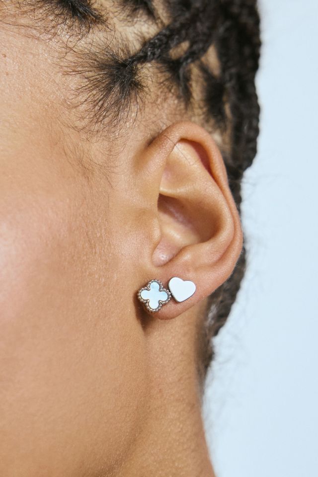 Waterproof Heart And Clover Stud Earring Set #1