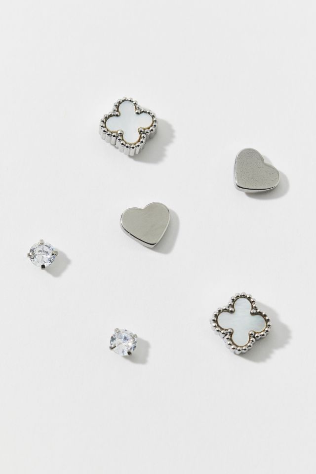 Waterproof Heart And Clover Stud Earring Set #2