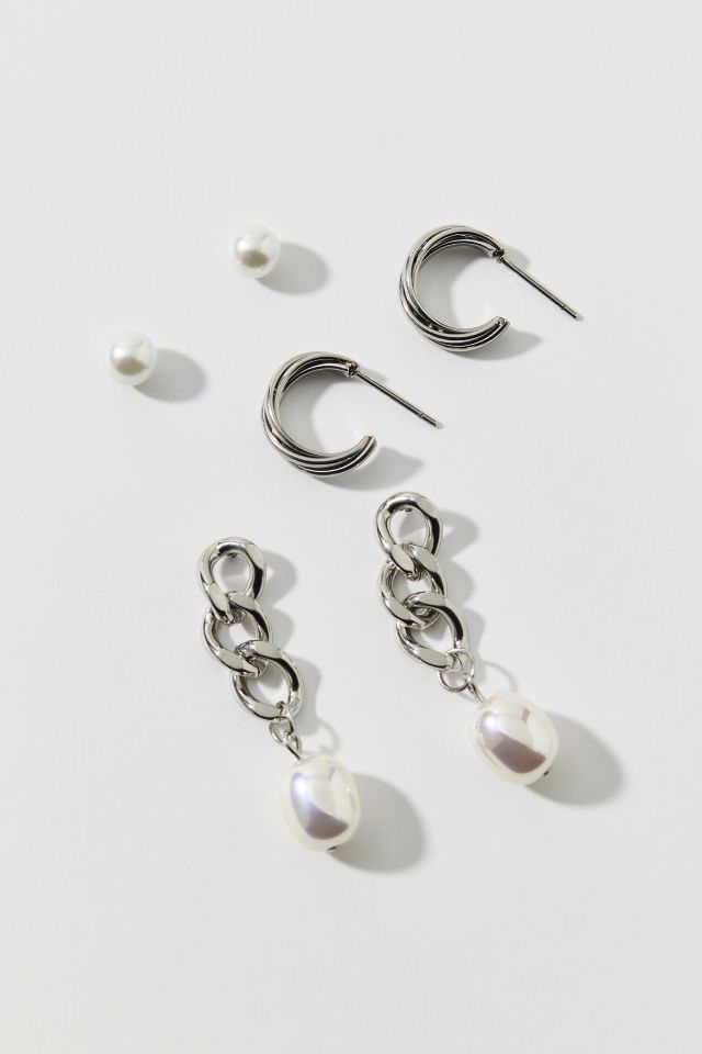 Waterproof Pearl Post & Hoop Earring Set #1