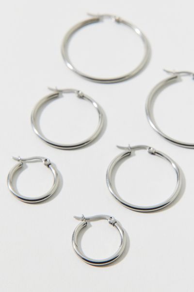 Urban Outfitters Waterproof Thin Hoop Earring Set In Silver, Women's At  In Silver