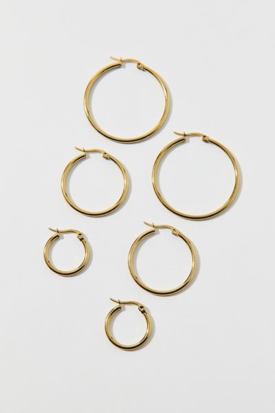 Urban Outfitters Waterproof Thin Hoop Earring Set In Gold, Women's At  In Gold