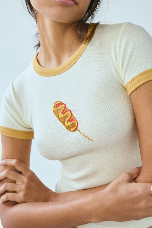 Kimchi Blue Too Perfect Corndog Graphic Ringer Baby Tee #1