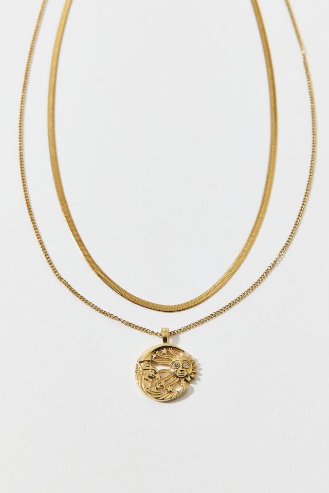Waterproof Sun And Moon Charm Layering Necklace Set #1