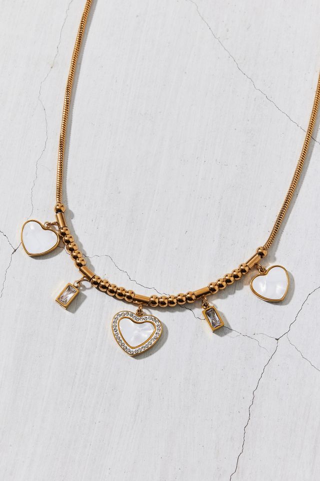 Waterproof Rhinestone Heart Charm Necklace #1