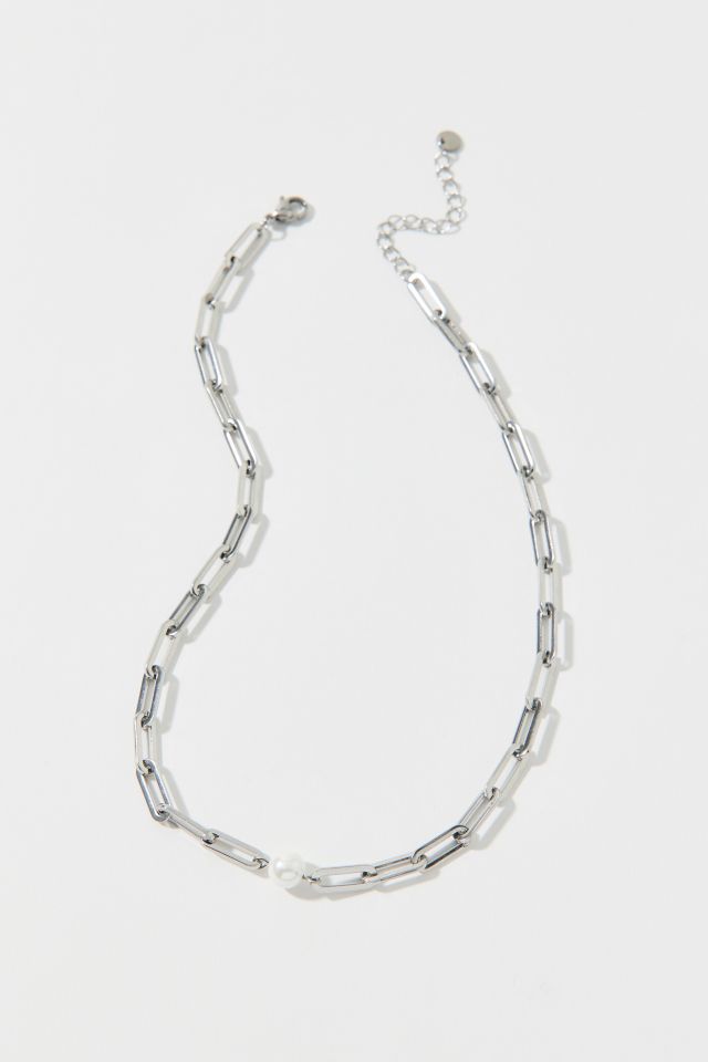 Waterproof Pearl Paperclip Chain Necklace #1