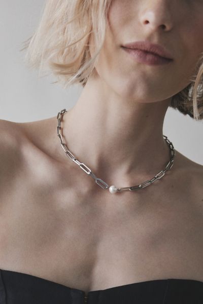 Waterproof Pearl Paperclip Chain Necklace