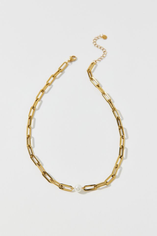 Waterproof Pearl Paperclip Chain Necklace #1