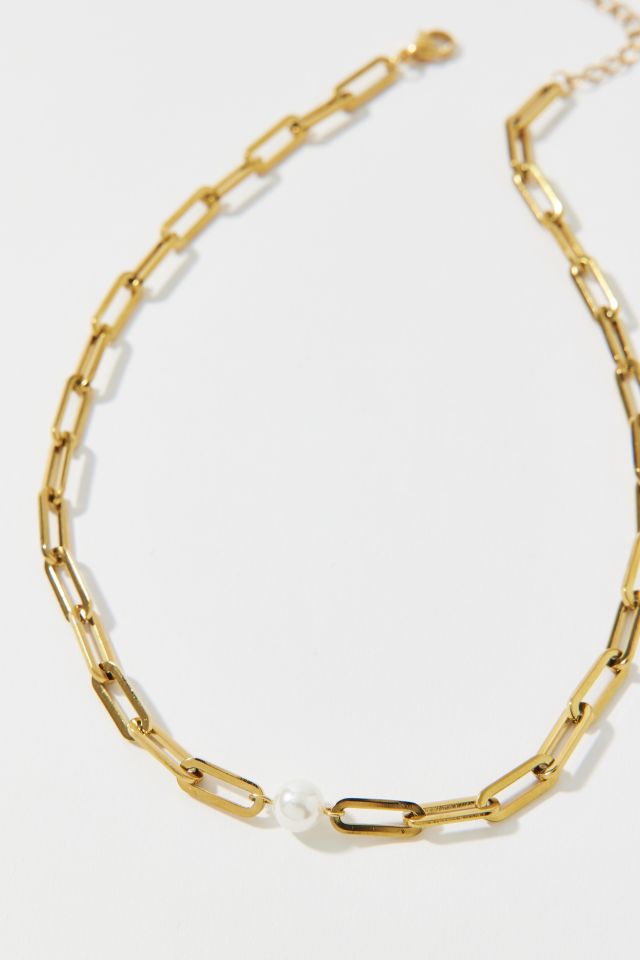 Waterproof Pearl Paperclip Chain Necklace #2