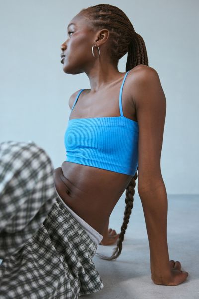 Shop Out From Under Talia Ribbed Seamless Knit Bra Top In Blue, Women's At Urban Outfitters